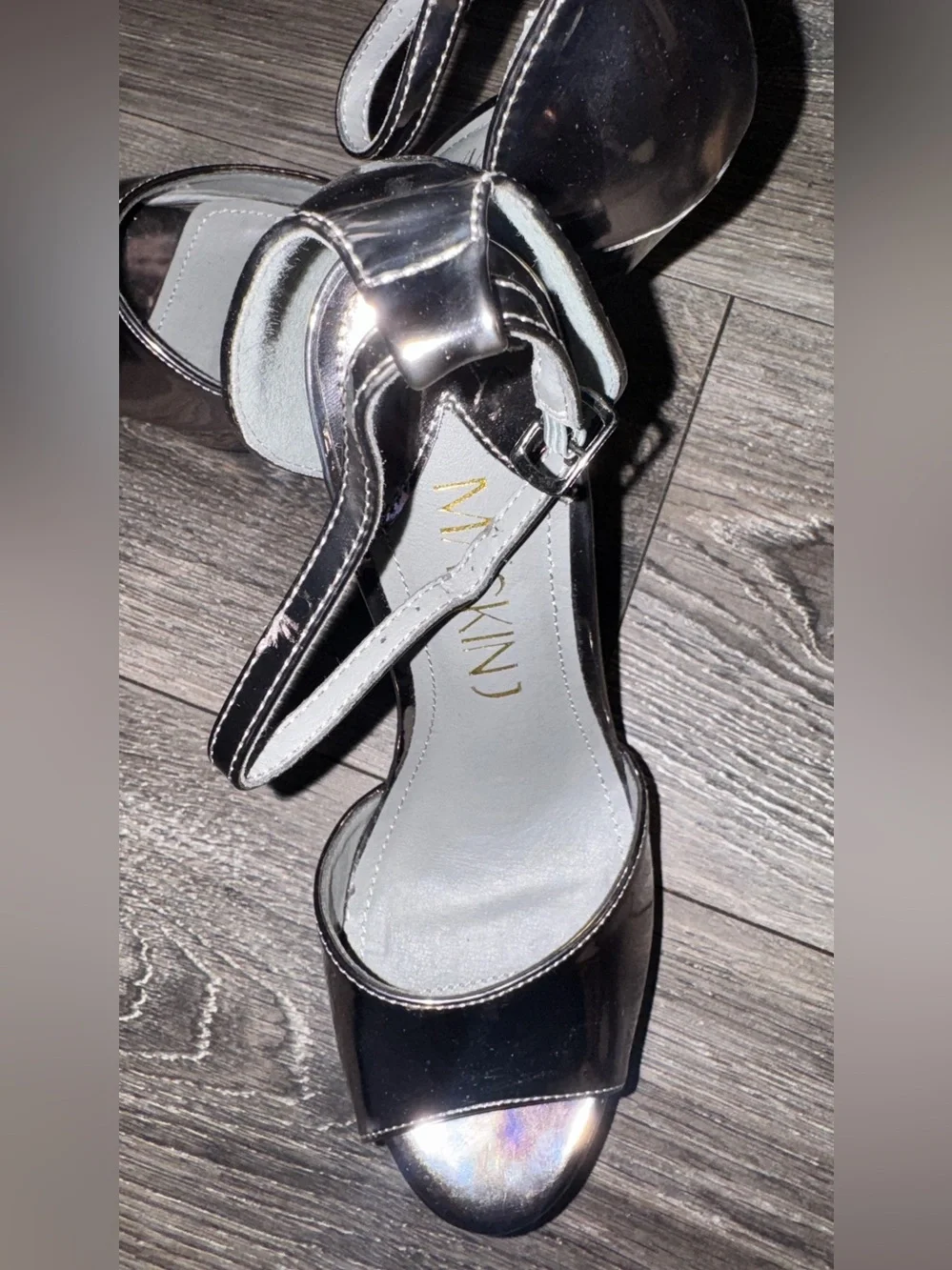 Metallic Silver Wedge Sandals with Ankle Strap - Women
